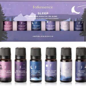 Folkulture 100% Pure Sleep Essential Oils Set - Set of 6 Aromatherapy Oils, Diffuser Oils, Fragrance Oil| Eucalyptus, Jasmine, Orange, Lavender, Rosemary & Peppermint | Gifts for Women
