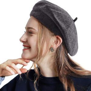 French Beret Hats for Women - Warm Cable Knit Beret 2 Layers Wool Beret Soft Hat