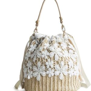 Women Straw Hobo Handbag Tote Rattan Bag, Summer Vintage Weave Bucket Beach Bag